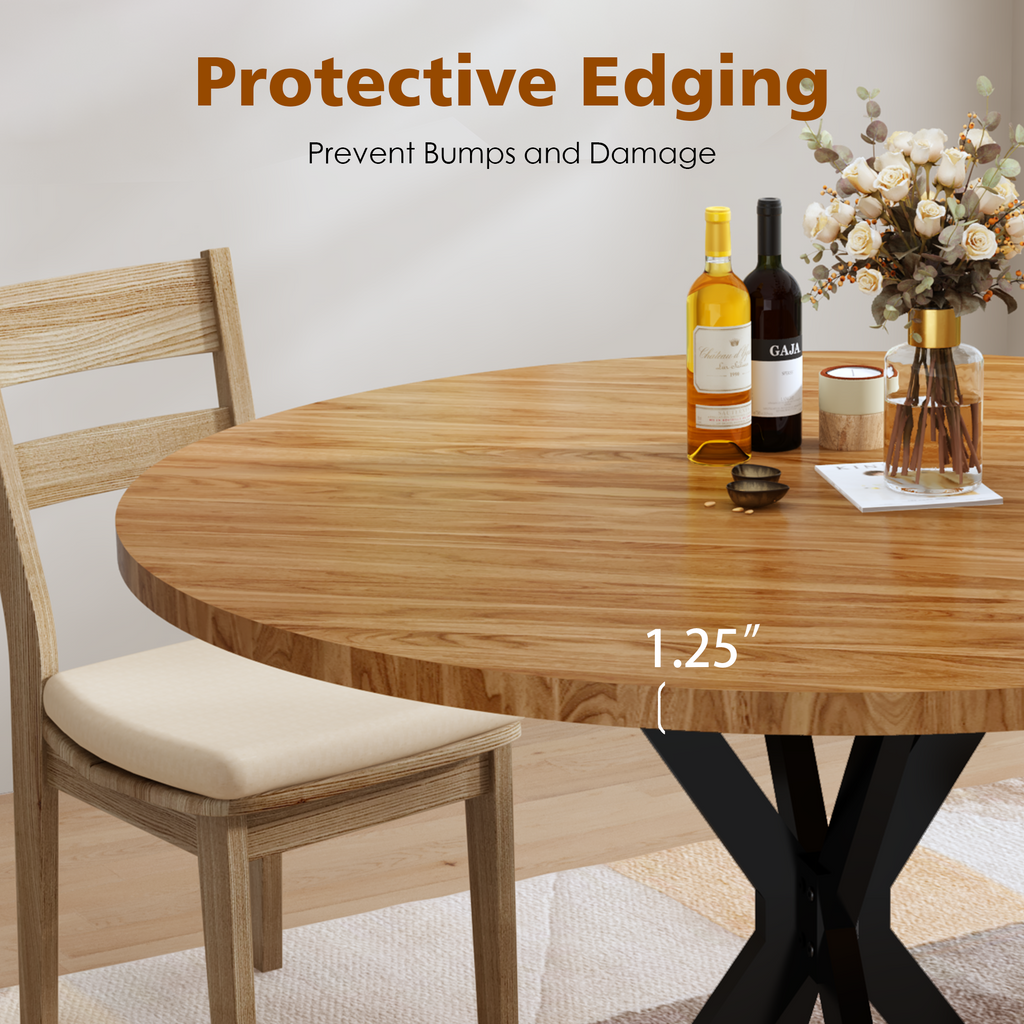 LinkRomat Mid-Century Round Kitchen Table, 39" Leisure Dining Table with 1.18" Thick Top & Black Metal Legs for 4–5 People, Walnut