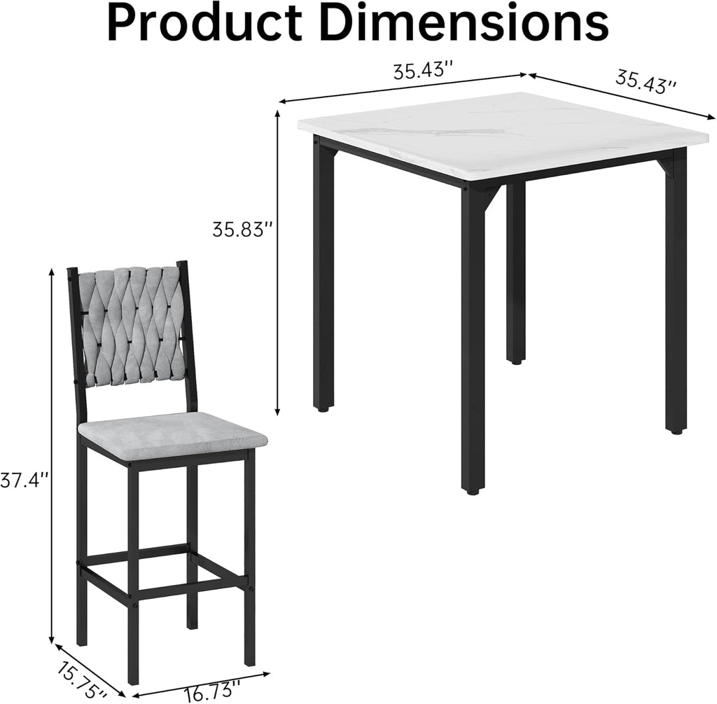 MOOSENG 5-Piece Counter Height Dining Table Set, Square Kitchen Table Set for 4 & 4 Velvet Bar Stools, Modern High Top Compact Dining Set Table for Small Spaces
