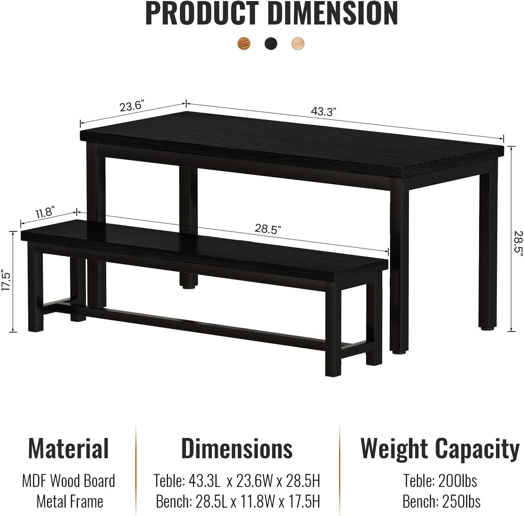 Recaceik 3 Piece Dining Room Table 28.7"H and Long Benches Suitable for Families of Four to Six