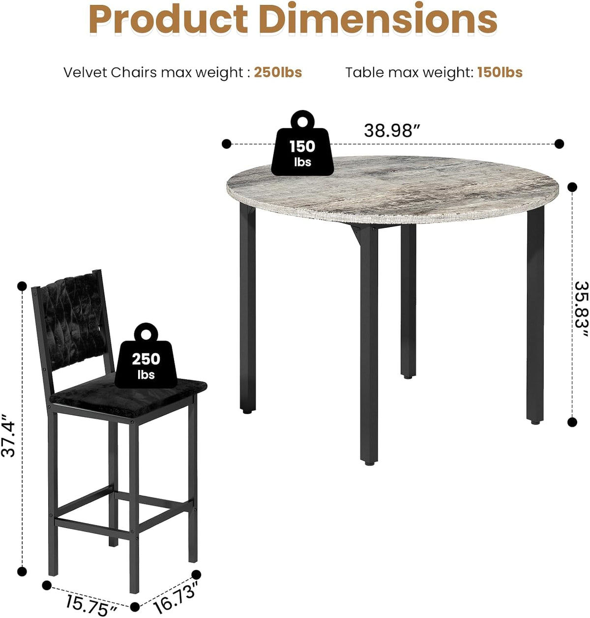 MOOSENG 5 Piece Round Dining Table Set for 4, Counter Height Dining Set with 4 Velvet Upholstered Chairs, Modern Kitchen Table Set, Round Dining Table & Chair for Small Spaces
