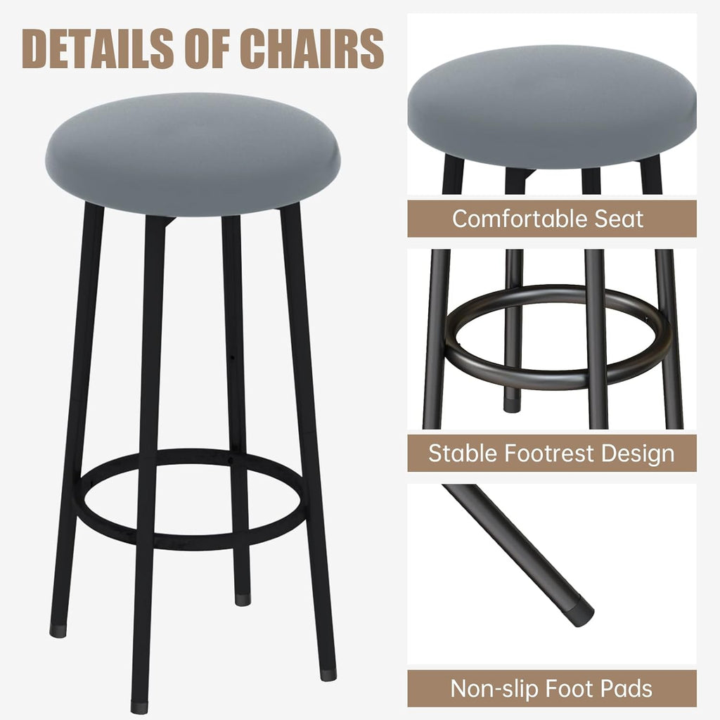 MOOSENG 3-Piece Kitchen Island Set with Storage, Wooden Bar Table and 2 Stools, Industrial Modern Counter Height Dining Table Sets for Small Spaces, Dining Room