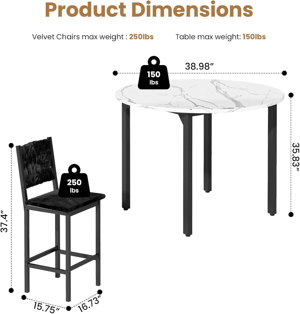 MOOSENG 5 Piece Round Dining Table Set for 4, Counter Height Dining Set with 4 Velvet Upholstered Chairs, Modern Kitchen Table Set, Round Dining Table & Chair for Small Spaces
