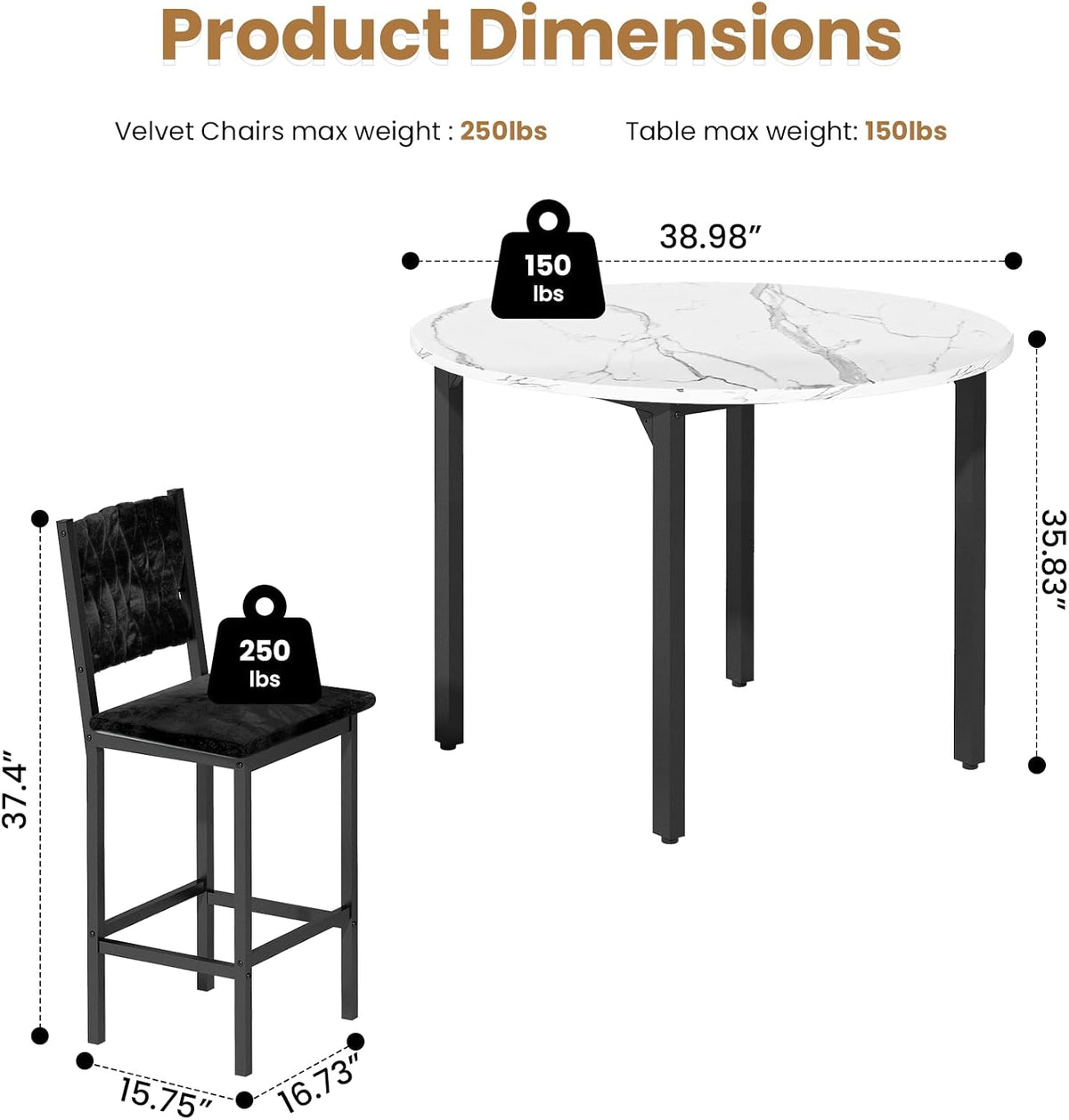MOOSENG 5 Piece Round Dining Table Set for 4, Counter Height Dining Set with 4 Velvet Upholstered Chairs, Modern Kitchen Table Set, Round Dining Table & Chair for Small Spaces