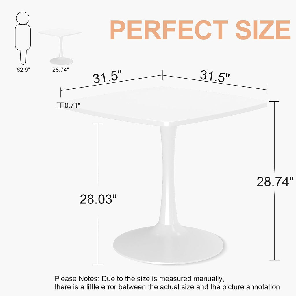 Cvortll White Square Dining Table, Mid-Century Modern Tulip Pedestal Dining Table, Kitchen and Living Room Table for Small Spaces