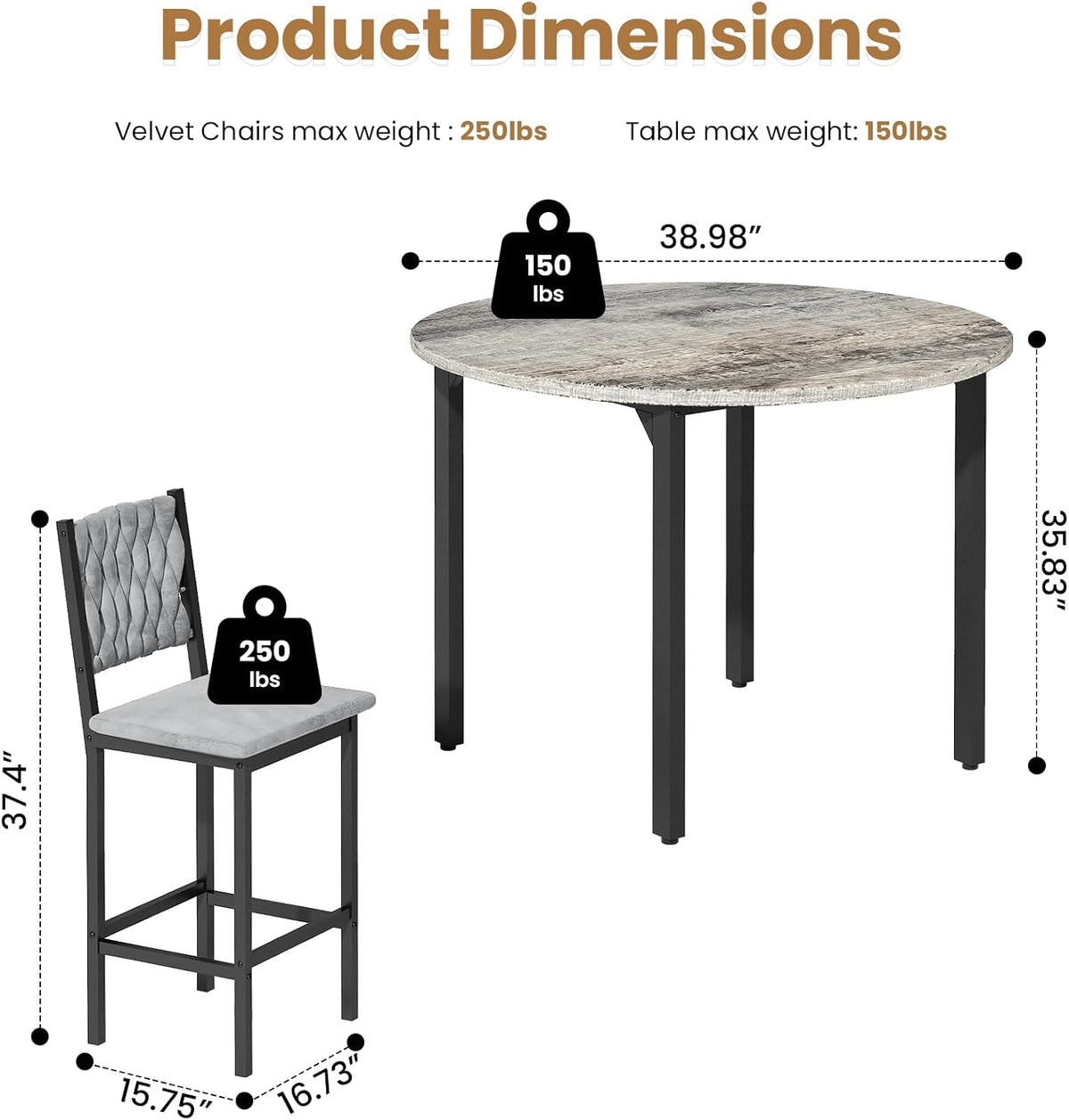 MOOSENG 5 Piece Round Dining Table Set for 4, Counter Height Dining Set with 4 Velvet Upholstered Chairs, Modern Kitchen Table Set, Round Dining Table & Chair for Small Spaces