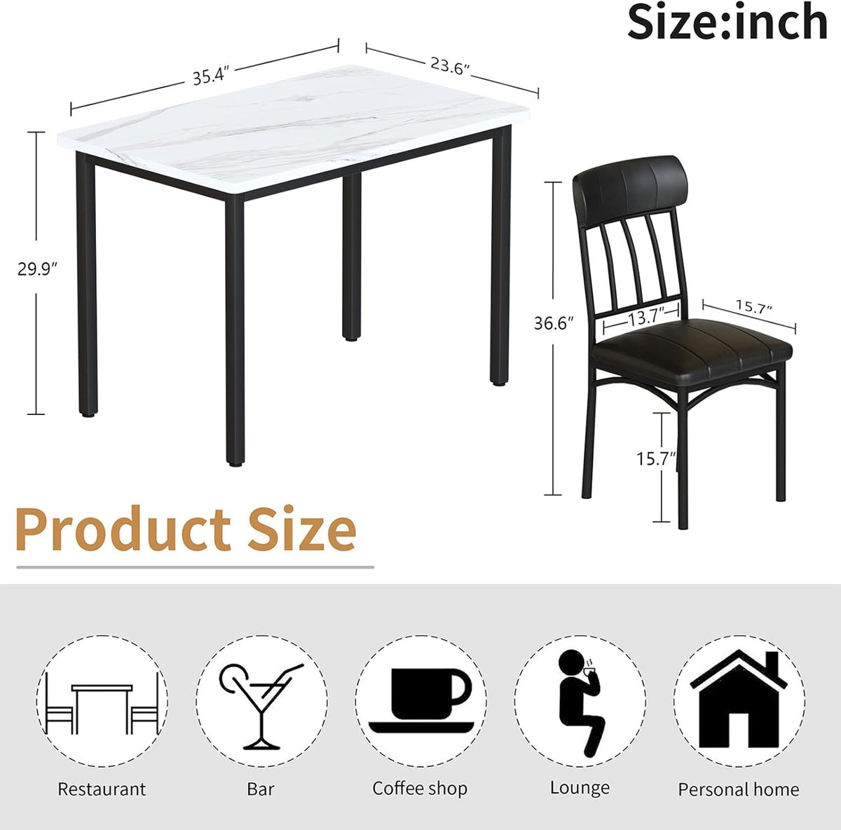 MOOSENG 3-Piece Dining Table Set for 2, Modern Style Kitchen Table and 2 Chairs, Compact Industrial Breakfast Nook Set for Small Spaces, Apartments, Living Room