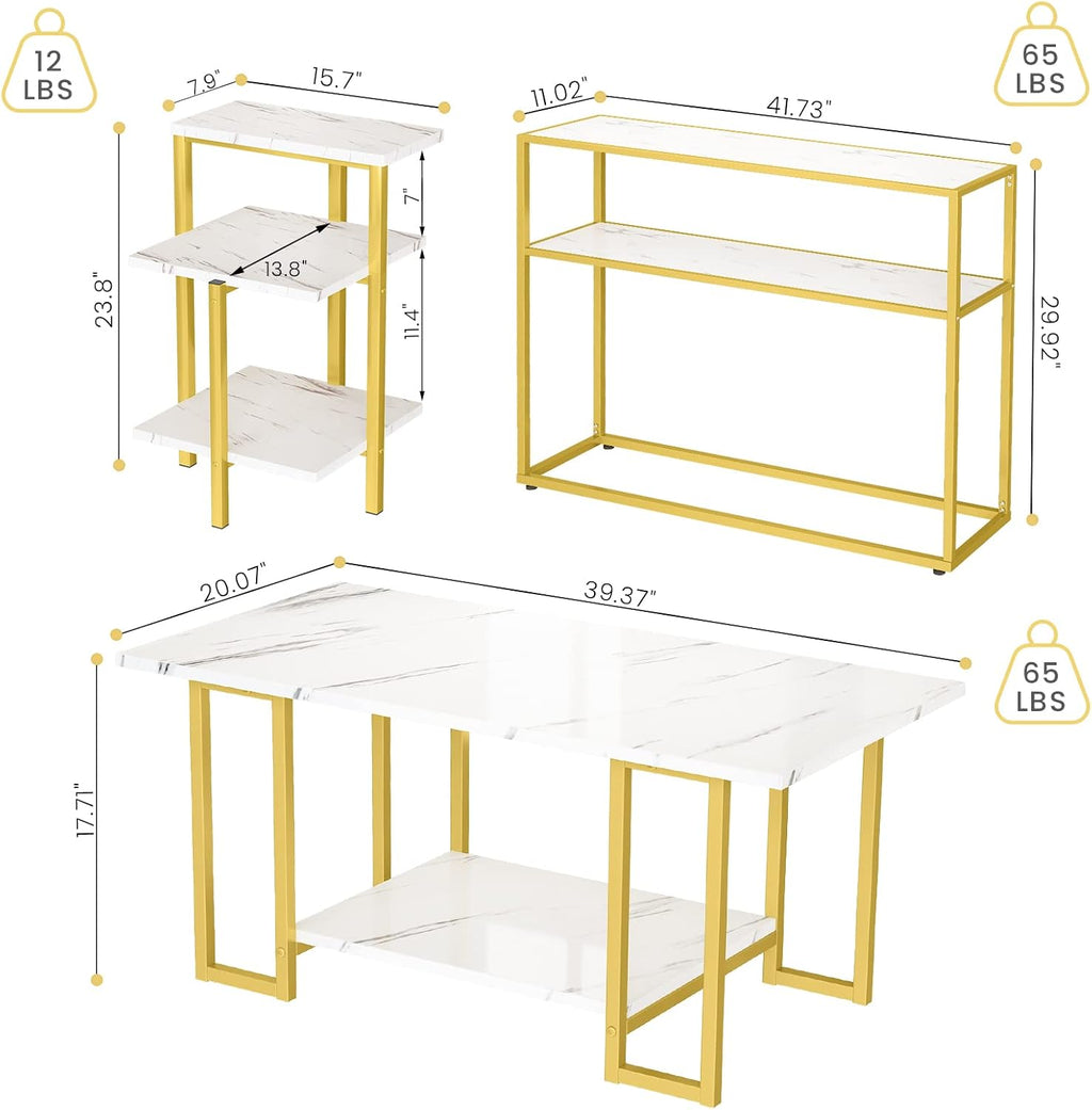 Cvortll Faux Marble Coffee Table With Metal Frame,Coffee Tables for Living Room With Storage,Durable and Dirt Resistant, Easy to Clean,White