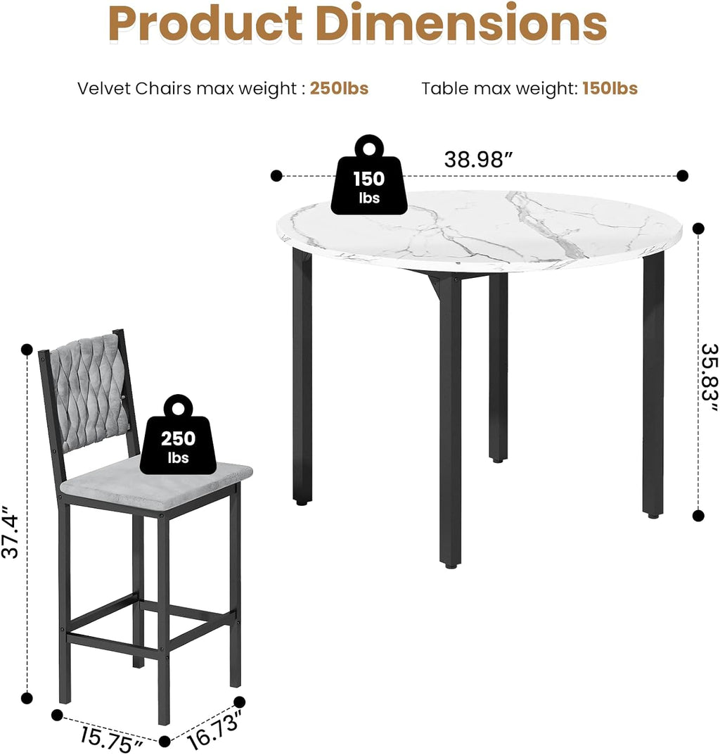 MOOSENG 5 Piece Round Dining Table Set for 4, Counter Height Dining Set with 4 Velvet Upholstered Chairs, Modern Kitchen Table Set, Round Dining Table & Chair for Small Spaces