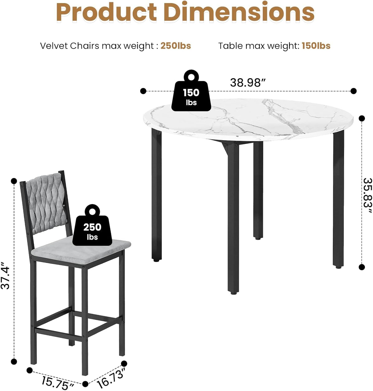 MOOSENG 5 Piece Round Dining Table Set for 4, Counter Height Dining Set with 4 Velvet Upholstered Chairs, Modern Kitchen Table Set, Round Dining Table & Chair for Small Spaces