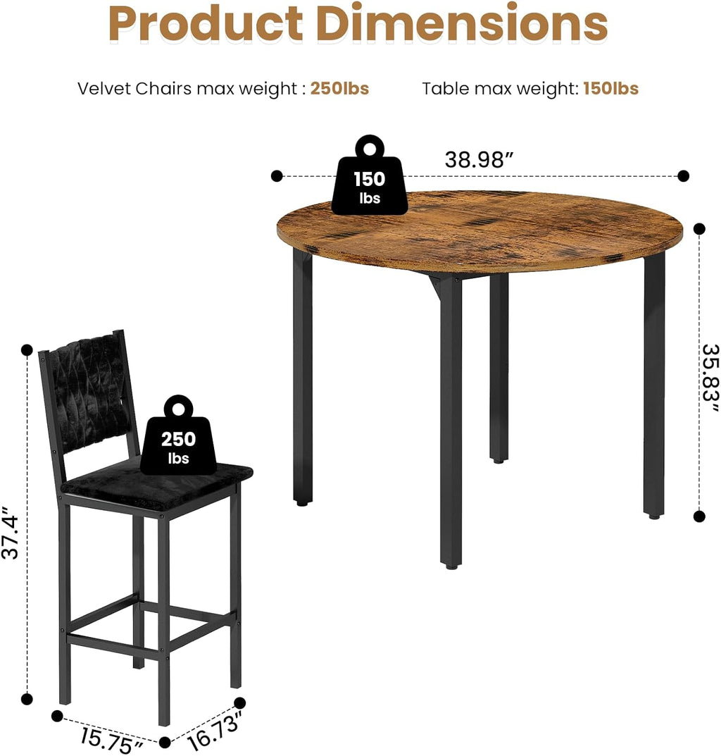 MOOSENG 5 Piece Round Dining Table Set for 4, Counter Height Dining Set with 4 Velvet Upholstered Chairs, Modern Kitchen Table Set, Round Dining Table & Chair for Small Spaces