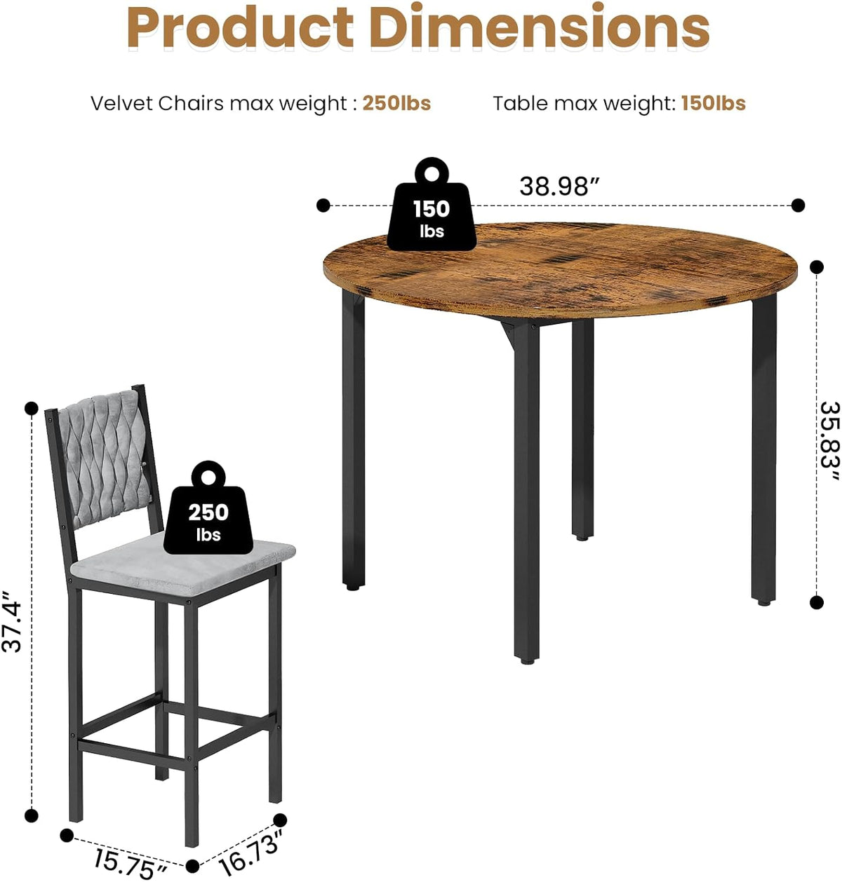 MOOSENG 5 Piece Round Dining Table Set for 4, Counter Height Dining Set with 4 Velvet Upholstered Chairs, Modern Kitchen Table Set, Round Dining Table & Chair for Small Spaces