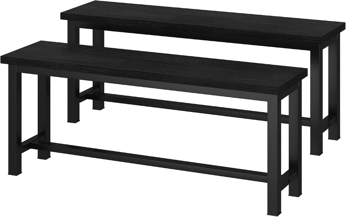 Cvortll 2-Pieces Dining Bench, 39" Rustic Wood Dining Bench Set of 2, Indoor Bench with Metal Legs, Durable and Stable for Kitchen, Living Room, Bedroom, Black