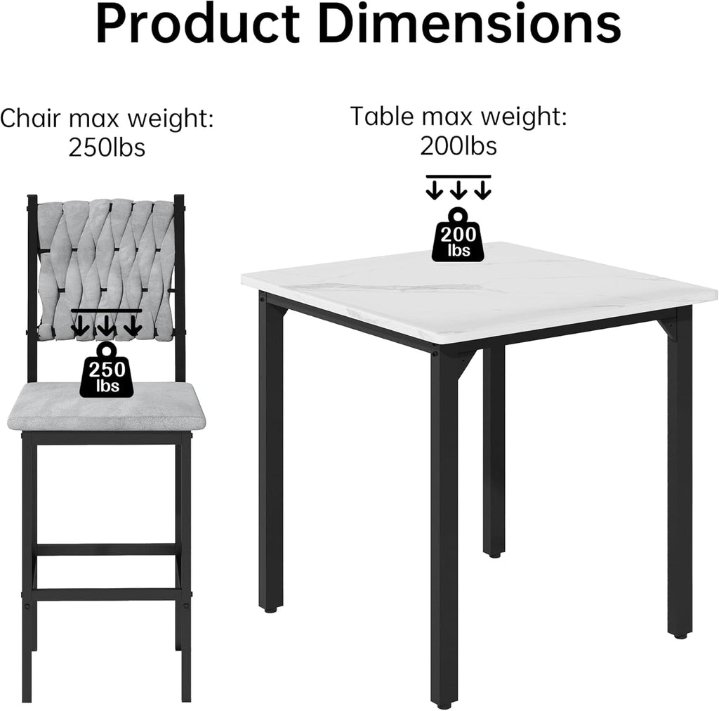 MOOSENG 5-Piece Counter Height Dining Table Set, Square Kitchen Table Set for 4 & 4 Velvet Bar Stools, Modern High Top Compact Dining Set Table for Small Spaces