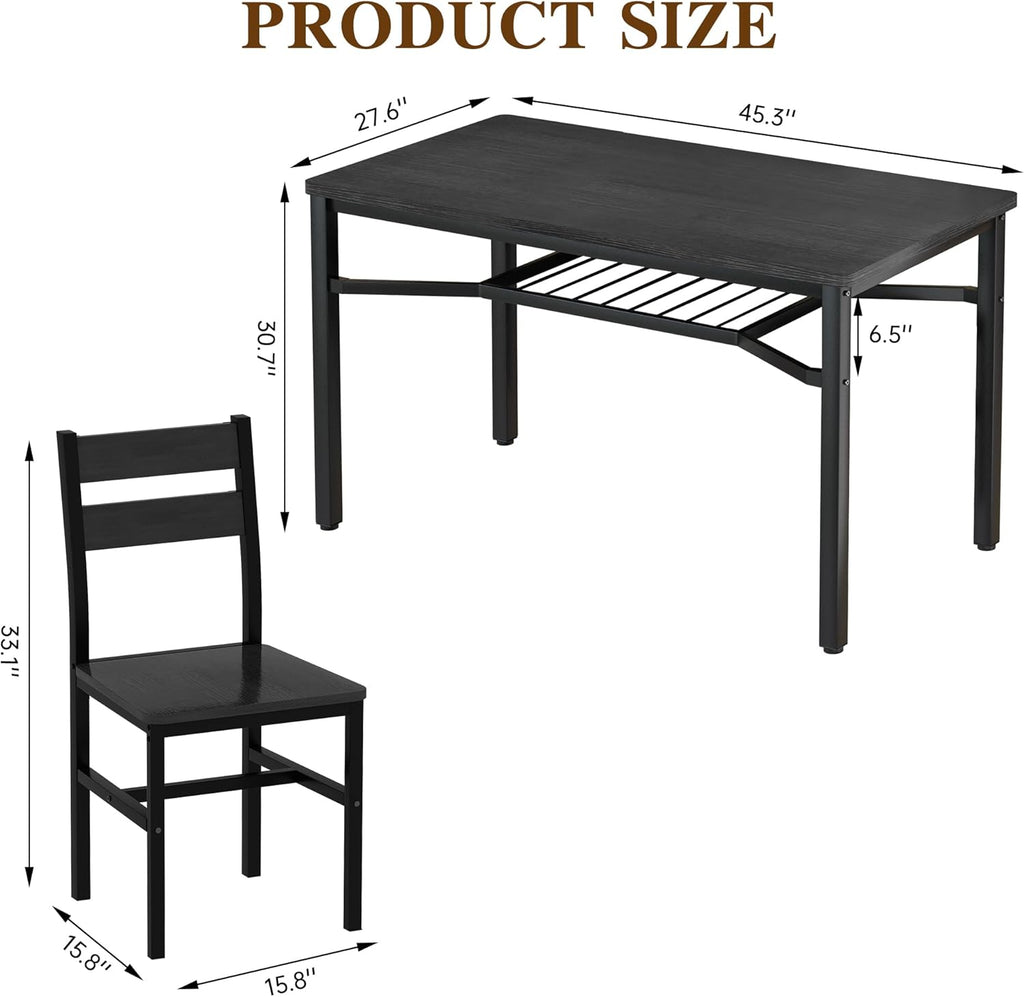 MOOSENG 5-Piece Dining Table Set with Wine Rack, Wood Kitchen Table and Set of 4 Chairs, Space-Saving Farmhouse Dinette Set for Breakfast Nook, Apartment Brown