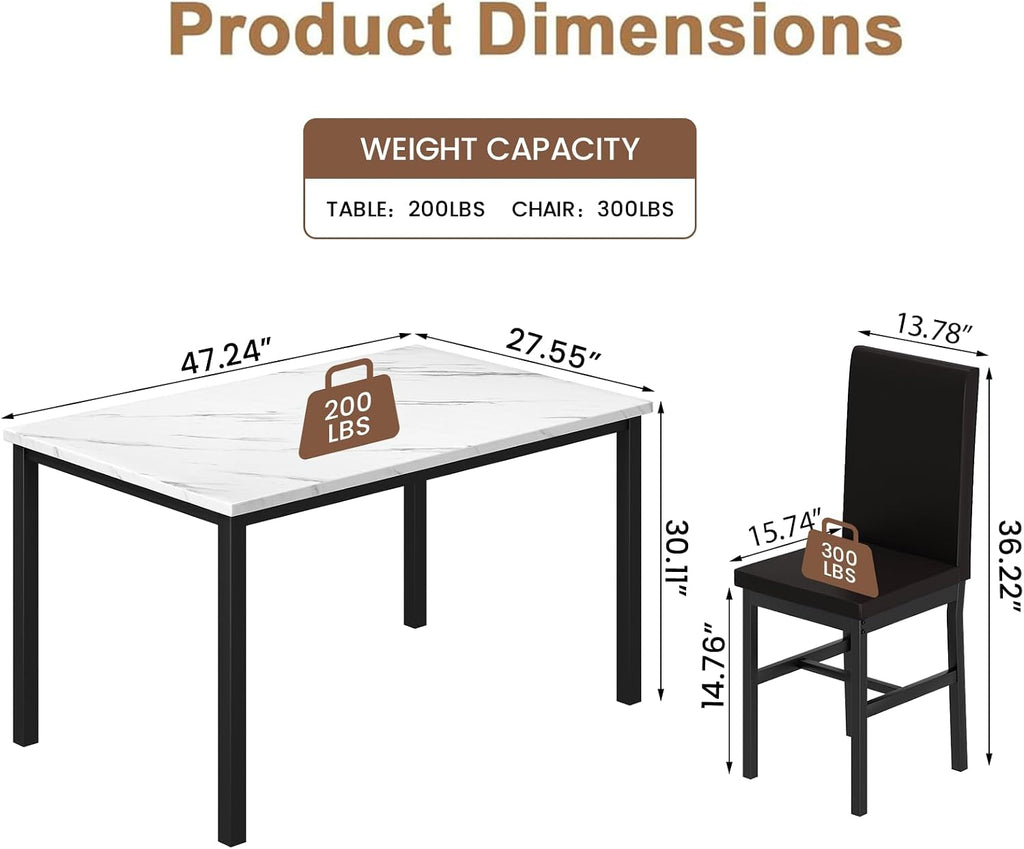 Cvortll Dining Room Table Set Modern Dining Table Set for 4 Kitchen Table and Chairs Faux Marble Dinner Table & 4 PU Leather Upholstered Chairs Dinning Table Sets for 4 Kitchen & Dining Room Sets