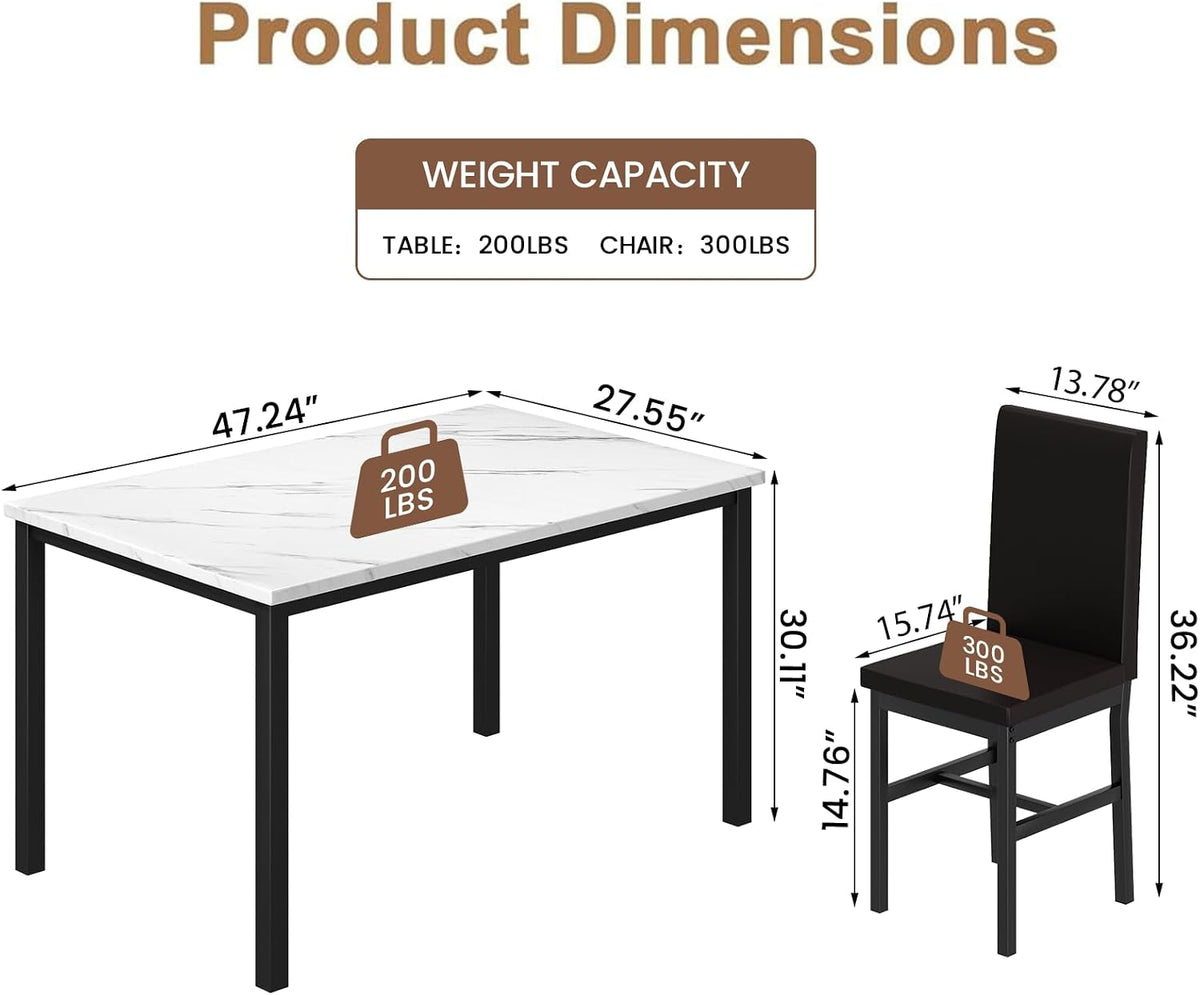 Cvortll Dining Room Table Set Modern Dining Table Set for 4 Kitchen Table and Chairs Faux Marble Dinner Table & 4 PU Leather Upholstered Chairs Dinning Table Sets for 4 Kitchen & Dining Room Sets
