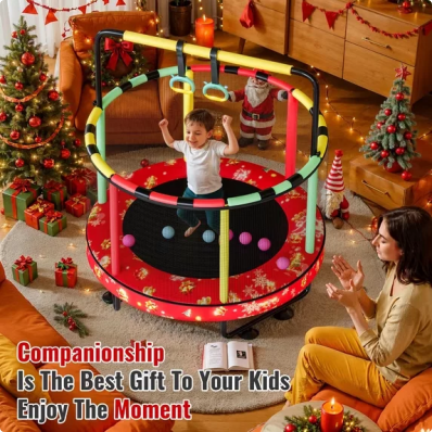 LinkRomat Round Trampoline for Kids, Indoor & Outdoor Toddler Trampoline with Enclosure, Adjustable Height Handrail & Durable Designs for Boys & Girls, 450lbs Capacity, 7-in-1, 55"