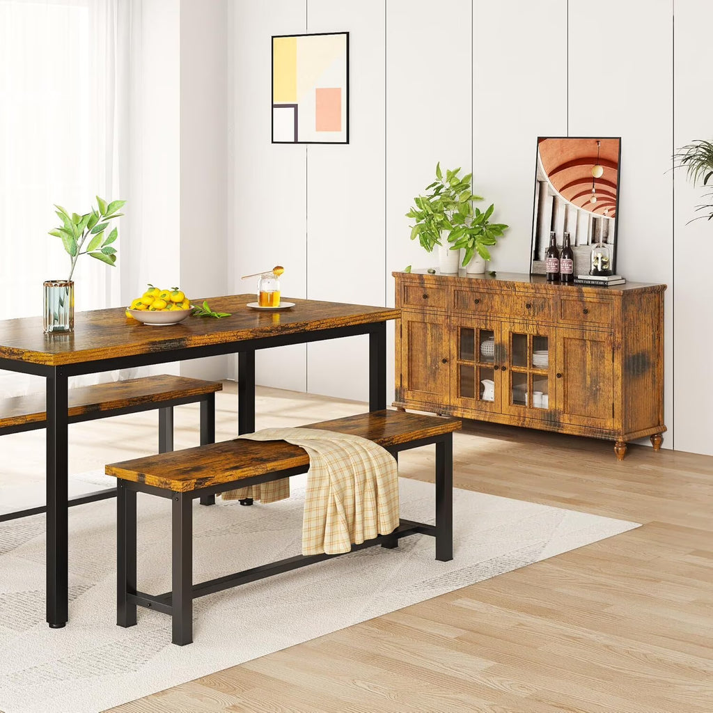 MOOSENG 2 Pack 39 Inch Industrial Dining Bench Set of 2 Black Kitchen Bench with Metal Legs Durable and Stable for Dining Room Living Room Bedroom Entryway