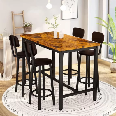 Recaceik 5 Piece Industrial Polyurethane Dining Table Set, Brown