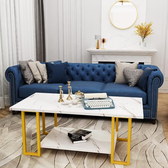 Cvortll Faux Marble Coffee Table with Metal Frame