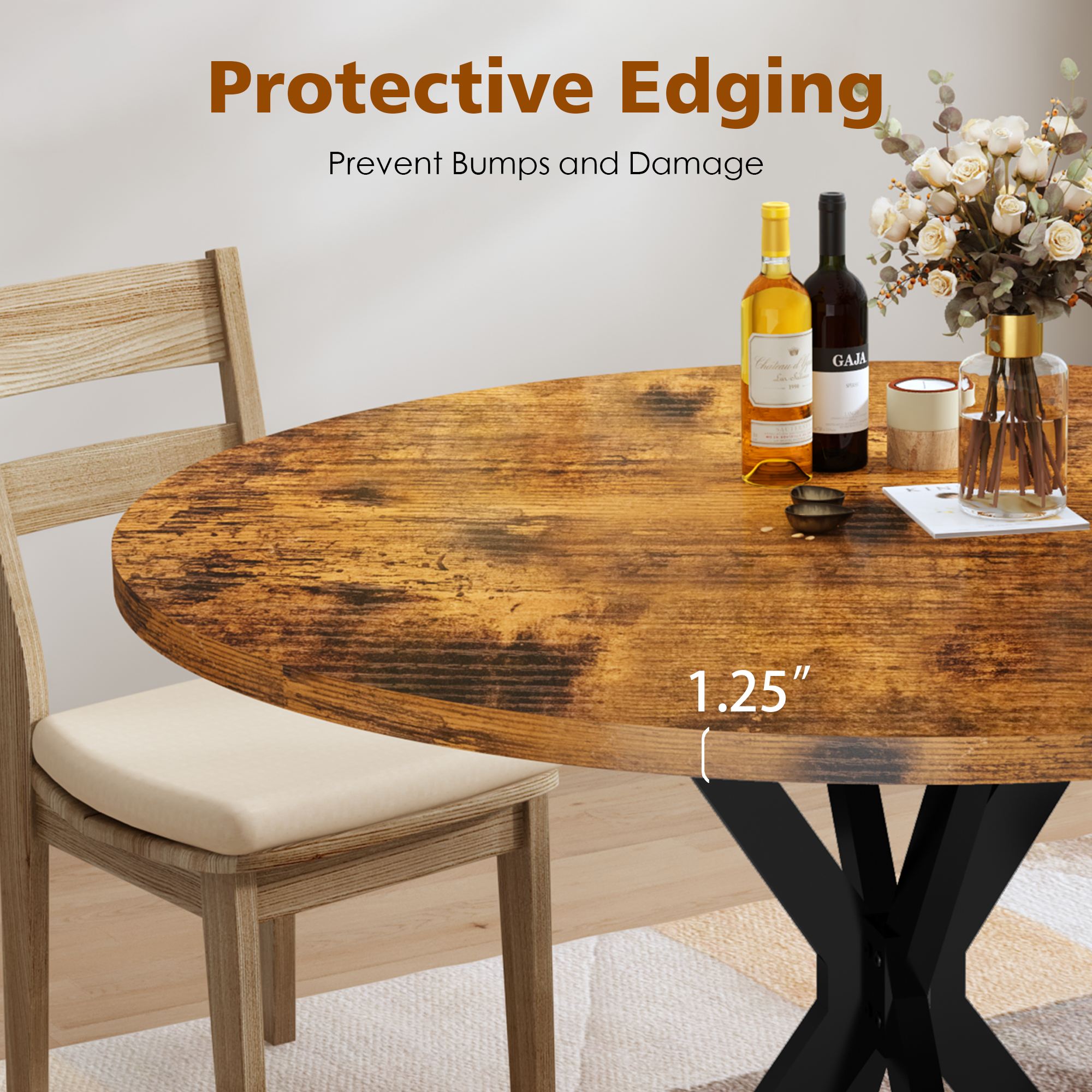 LinkRomat Mid-Century Round Kitchen Table, 39" Leisure Dining Table with 1.18" Thick Top & Black Metal Legs for 4–5 People, Walnut