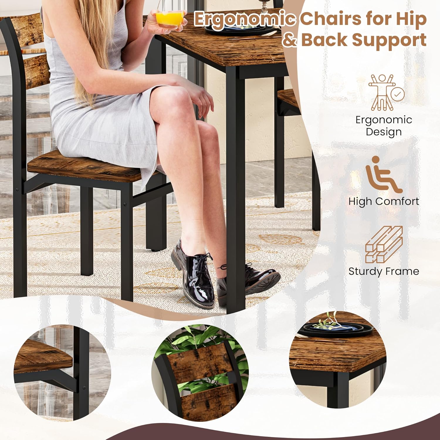 LinkRomat Farmhouse Dining Table Set for 4, Kitchen Table and Chairs for Dining Room, Small Spaces, Easy Assembly & Sturdy