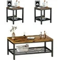 LinkRomat Living Room Coffee Table Set of 3, Modern Industrial Table Set with 1 Coffee Table and 2 End Tables, Square Wood and Metal Frame, Gray