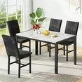 LinkRomat 5-Piece Dining Table Sets, Modern Faux Marble Tabletop & 4 Velvet Chairs, Space Saving Kitchen Table Set for Small Spaces, Dining Room, Kitchen, White & Blue