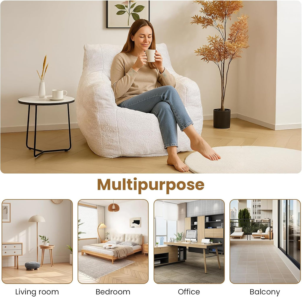 LinkRomat Bean Bag Chair, Bean Bag Sofa with Tufted Soft Stuffed Filling, Fluffy and Lazy Sofa with Premium Memory Foam Filler for Living Room, Bedroom, Dorm