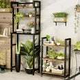 LinkRomat Farmhouse Bathroom Organizer Shelves Over Toilet,6-Tier Over The Toilet Rack with Storage Cart,Space Saver Toilet Shelf Rack with 6 Hooks,Brown