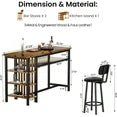 LinkRomat Bar Table and Chairs Set for 2, Marble Kitchen Island Table with 2 PU Bar Stools, Tall Kitchen Table and Chairs with Storage for Small Spaces, Home & Apartment, White