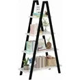 LinkRomat 4-Tier Ladder Bookshelf, Standing Bedroom Ladder Shelf, Open Display Shelves, Plant Stand Shelf Indoor, MDF Bookshelves for Living Room, Office, Small Spaces