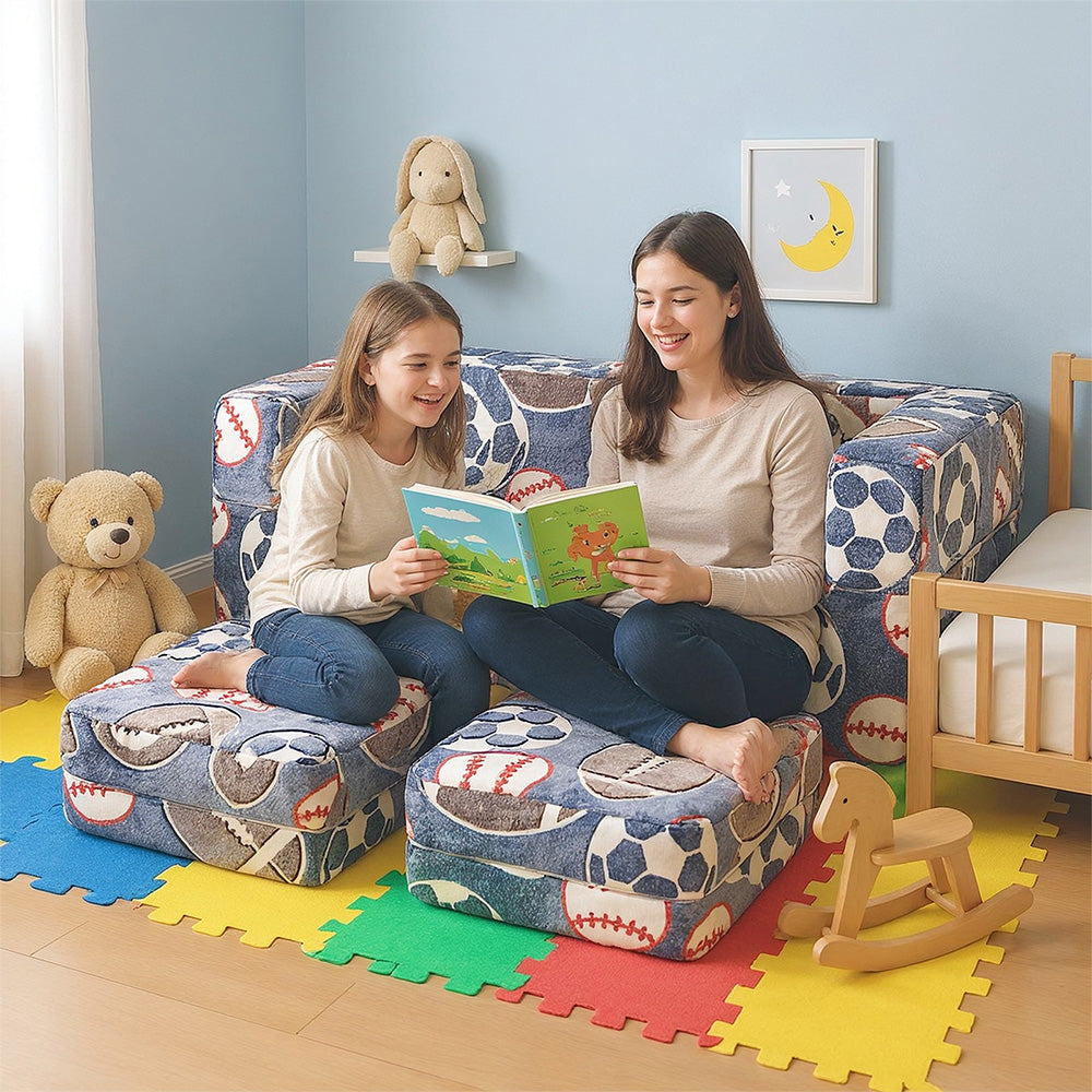 LinkRomat Modular Kids Play Couch, Toddler & Child Sectional Sofa, Glow in Dark, 3-in-1 Convertible Play Couch with High-Density Foam for Boys Girls