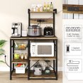 LinkRomat Bakers Rack with Storage Cabinet, Kitchen Bakers Rack Microwave Stand & Coffee Bar Cabinet with 5 S-Hooks, Rustic Kitchen Shelf Organizer
