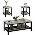 LinkRomat Living Room Coffee Table Set of 3, Modern Industrial Table Set with 1 Coffee Table and 2 End Tables, Square Wood and Metal Frame, Gray