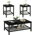 LinkRomat Living Room Coffee Table Set of 3, Modern Industrial Table Set with 1 Coffee Table and 2 End Tables, Square Wood and Metal Frame, Gray