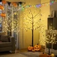 LinkRomat Halloween Tree Set for 3, 4FT 5FT 6FT with 200 LED Lights & 24 Ornaments, Halloween Decorations Home Party Indoor Outdoor