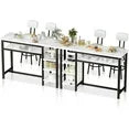 LinkRomat Bar Table and Chairs Set for 2, Marble Kitchen Island Table with 2 PU Bar Stools, Tall Kitchen Table and Chairs with Storage for Small Spaces, Home & Apartment, White