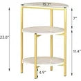 LinkRomat Marble Side Table Set of 2, 3-Tier Small Round End Table with Metal Frame, Bedside Corner Table for Living Room & Bedroom, White+Gold