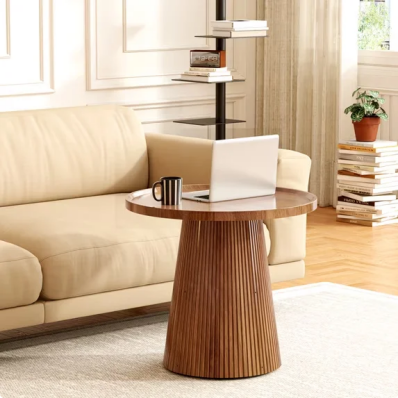 LinkRomat 23.62" Walnut Round Coffee Table, Modern Walnut Finish Small Coffee Table for Living Room, Sofa, Bedroom or Balcony