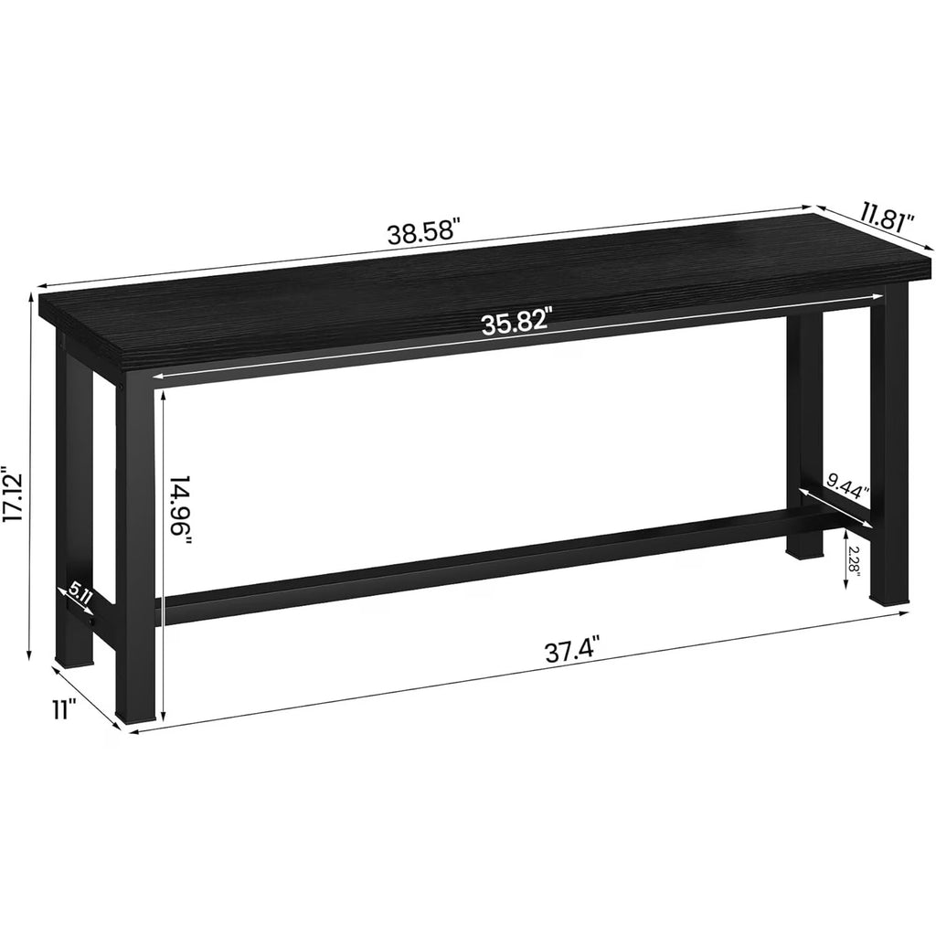 MOOSENG 2 Pack 39 Inch Industrial Dining Bench Set of 2 Black Kitchen Bench with Metal Legs Durable and Stable for Dining Room Living Room Bedroom Entryway
