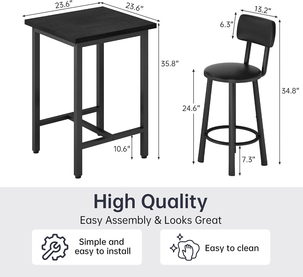MOOSENG 3 Piece Counter Height Dining Table Set for 2, Bar Table Set of 2 Bistro Kitchen Table Sets with 2 PU Leather Bar Stools, Bar Table Set for Breakfast Nook Small Space