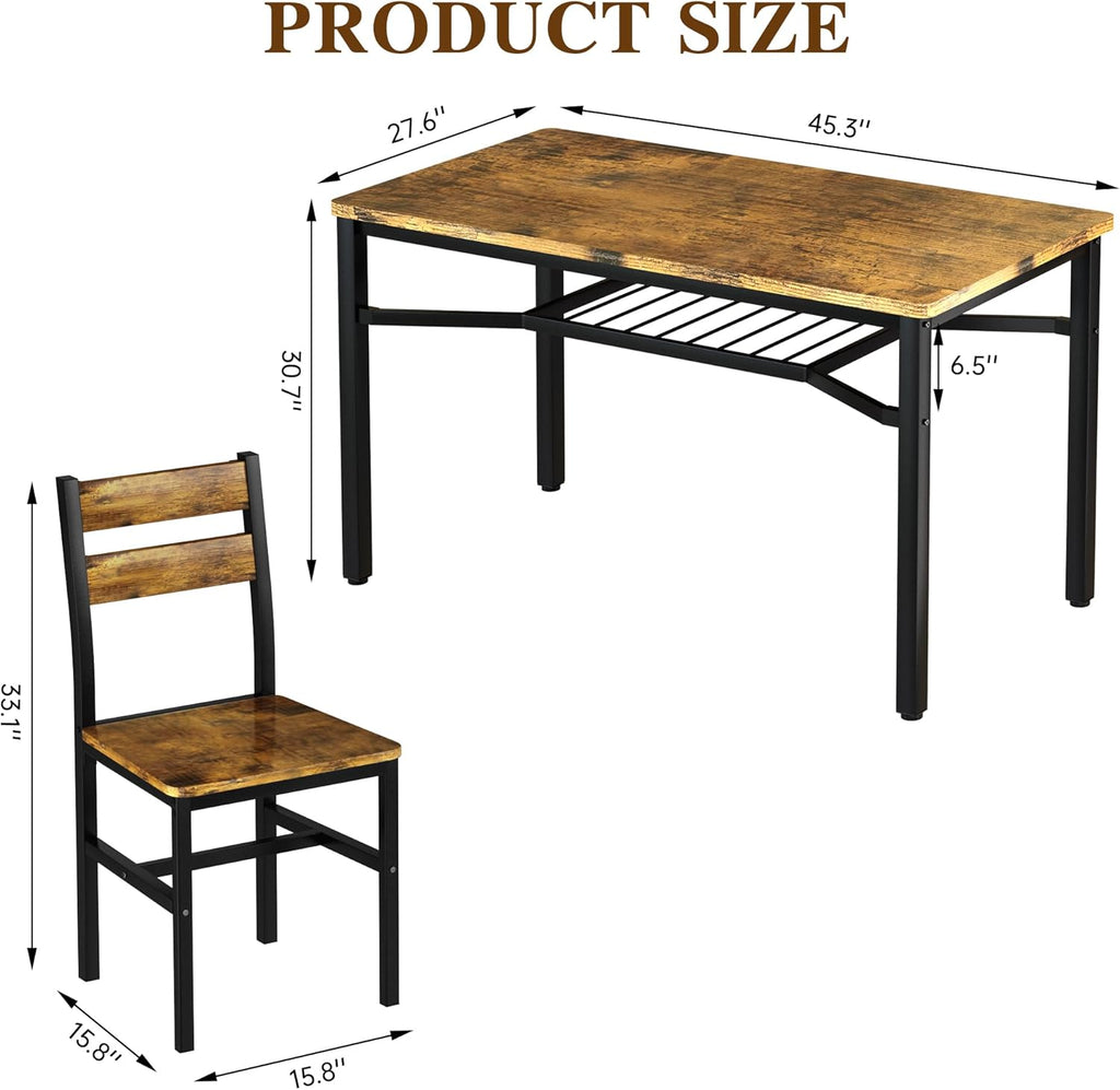 MOOSENG 5-Piece Dining Table Set with Wine Rack, Wood Kitchen Table and Set of 4 Chairs, Space-Saving Farmhouse Dinette Set for Breakfast Nook, Apartment Brown