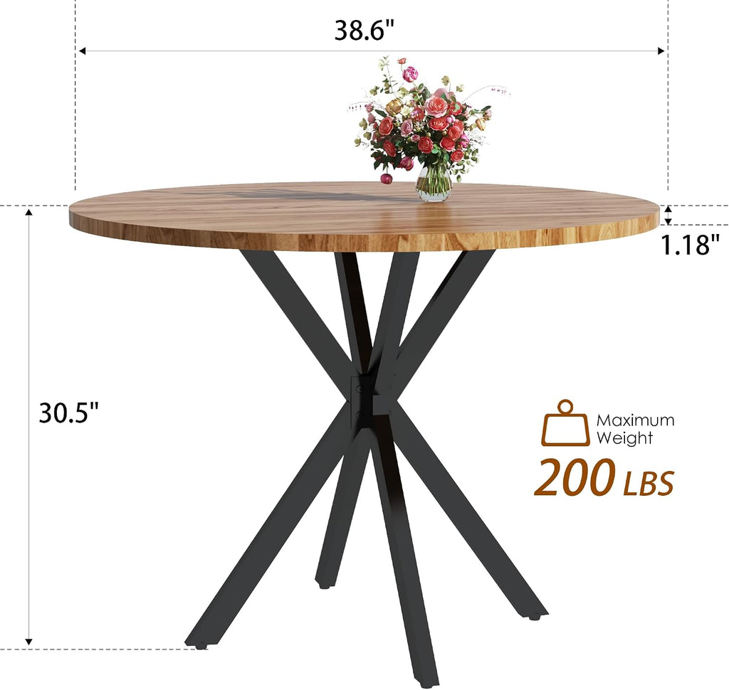 Cvortll Round Dining Table for 4 People, 39 inch Modern Round Dining Table with Metal Legs, Kitchen Dinner Table for Living Room, Dining Room