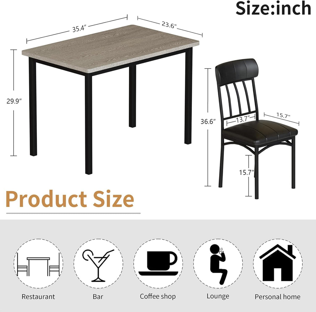 MOOSENG 3-Piece Dining Table Set for 2, Modern Style Kitchen Table and 2 Chairs, Compact Industrial Breakfast Nook Set for Small Spaces, Apartments, Living Room