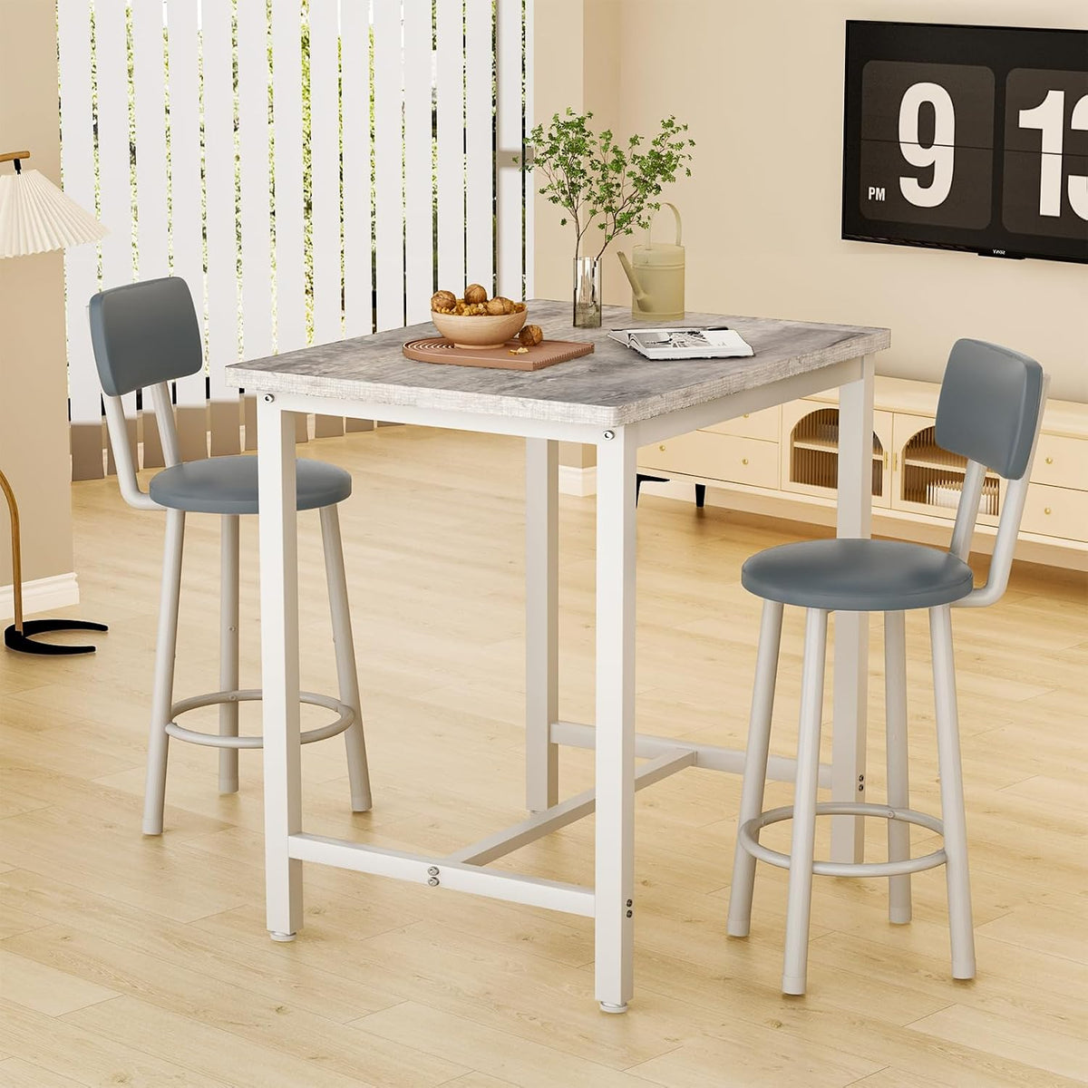 MOOSENG 3 Piece Counter Height Dining Table Set for 2, Bar Table Set of 2 Bistro Kitchen Table Sets with 2 PU Leather Bar Stools, Bar Table Set for Breakfast Nook Small Space