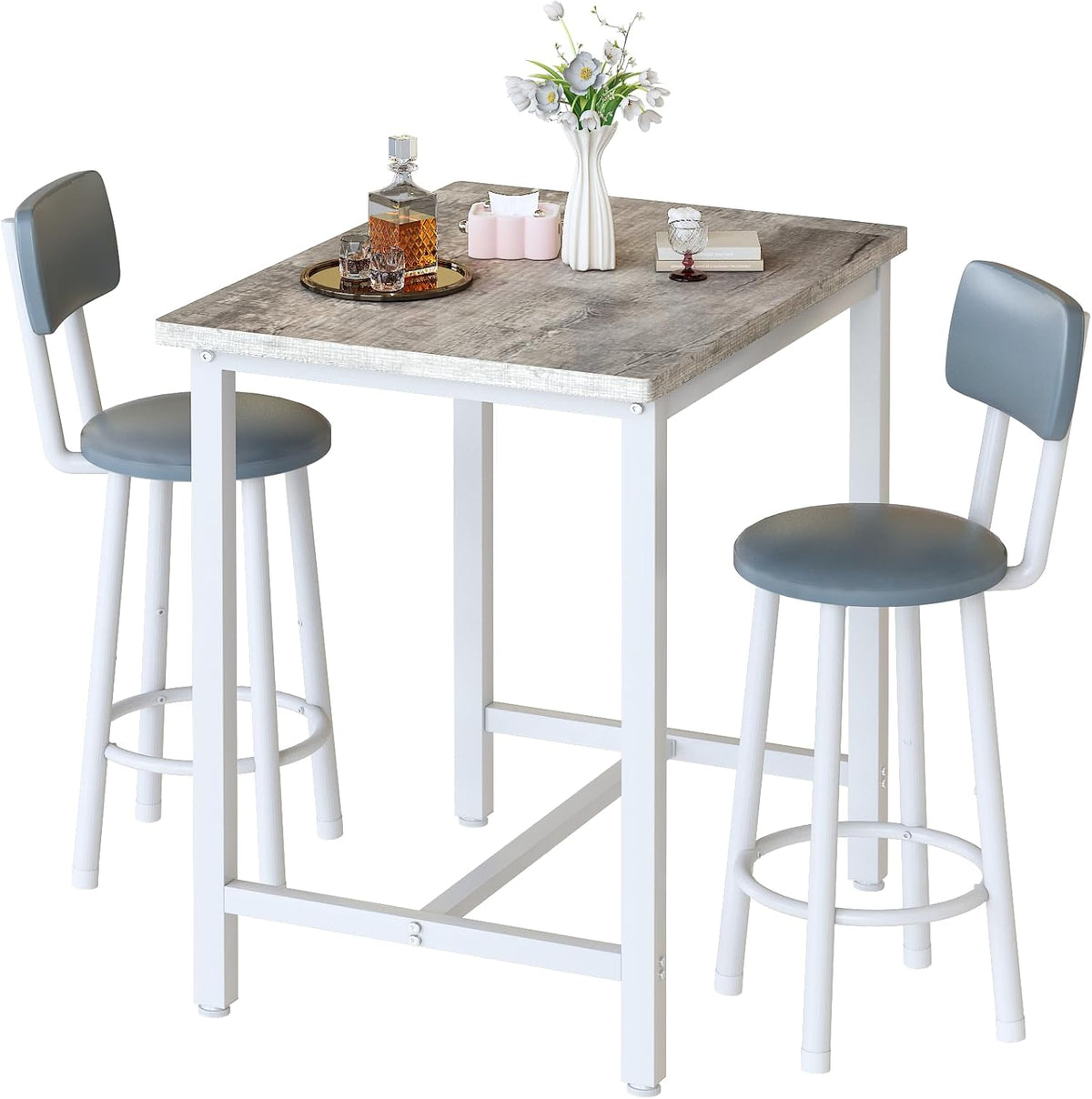 MOOSENG 3 Piece Counter Height Dining Table Set for 2, Bar Table Set of 2 Bistro Kitchen Table Sets with 2 PU Leather Bar Stools, Bar Table Set for Breakfast Nook Small Space