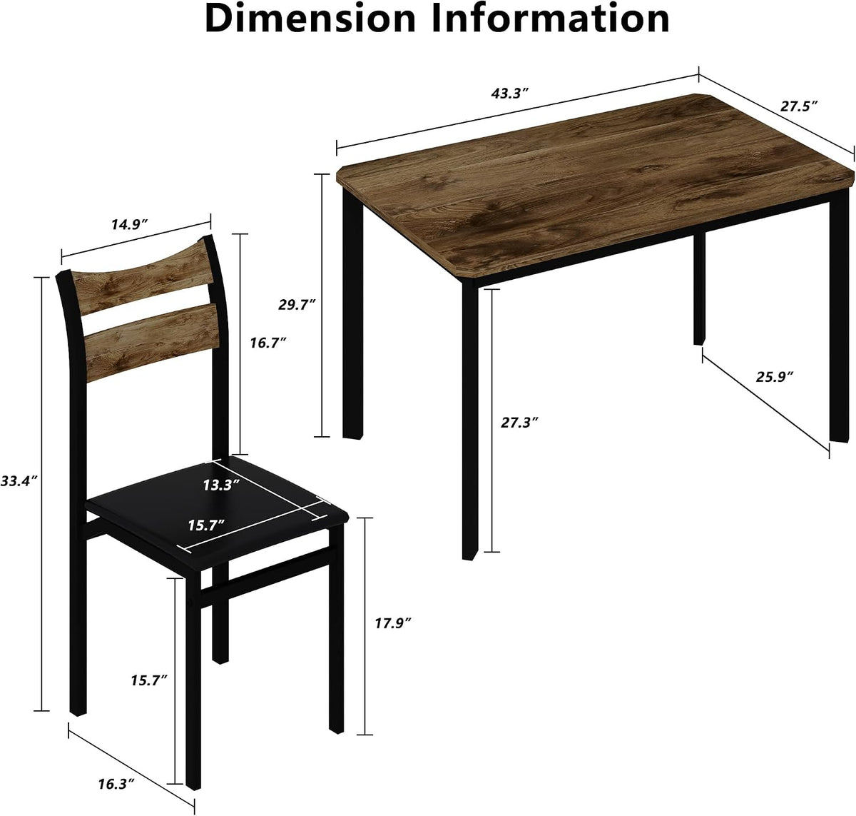 Cvortll Rectangle Wooden Dining Table Set for 4 with PU Leather Chairs, Modern Kitchen Table Set, Brown
