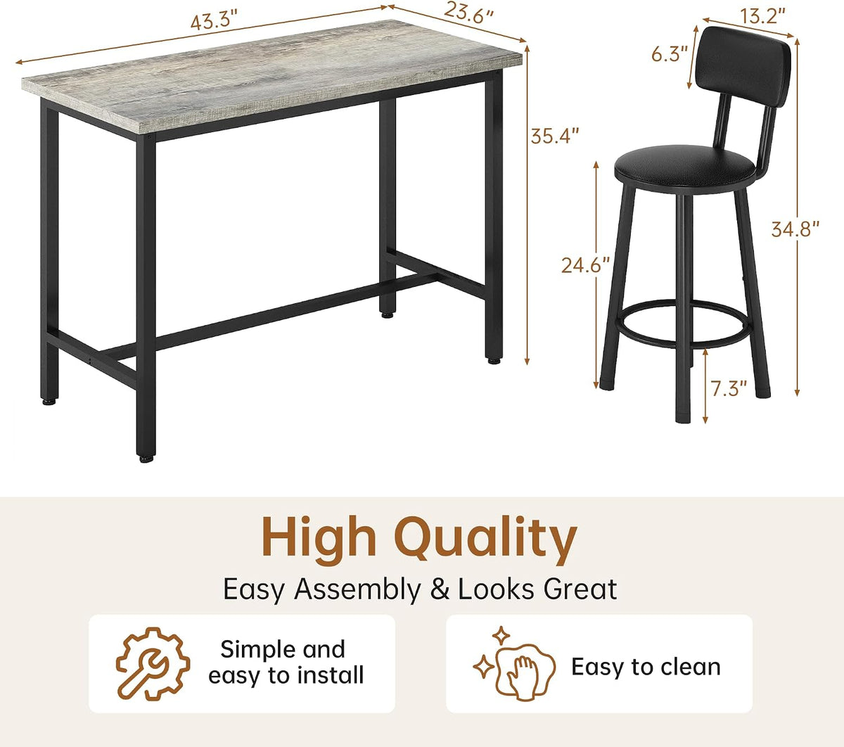 MOOSENG 4-Piece Counter Height Bar Table Dining Set with Metal Frame & 4 PU Stools, Space-Saving for Kitchen, Restaurant, Small Apartment