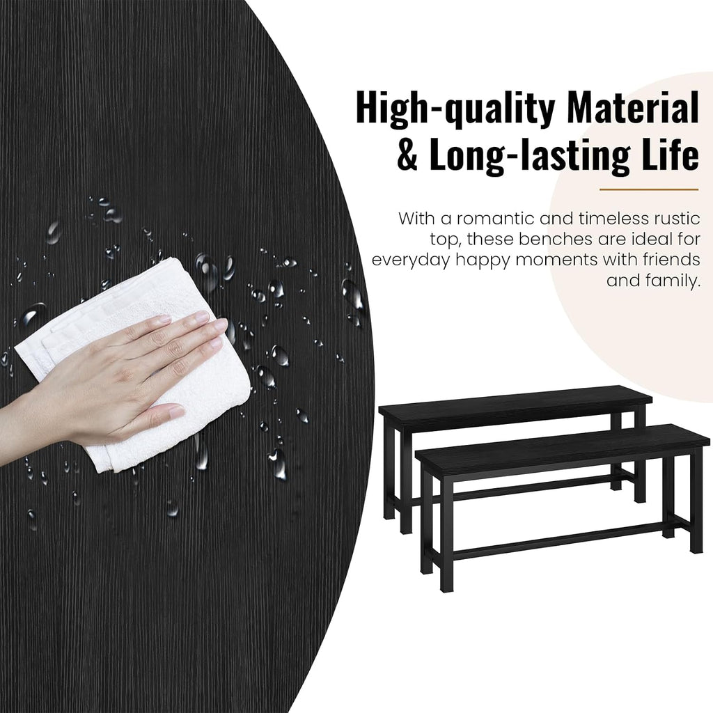 Cvortll 2-Pieces Dining Bench, 39" Rustic Wood Dining Bench Set of 2, Indoor Bench with Metal Legs, Durable and Stable for Kitchen, Living Room, Bedroom, Black